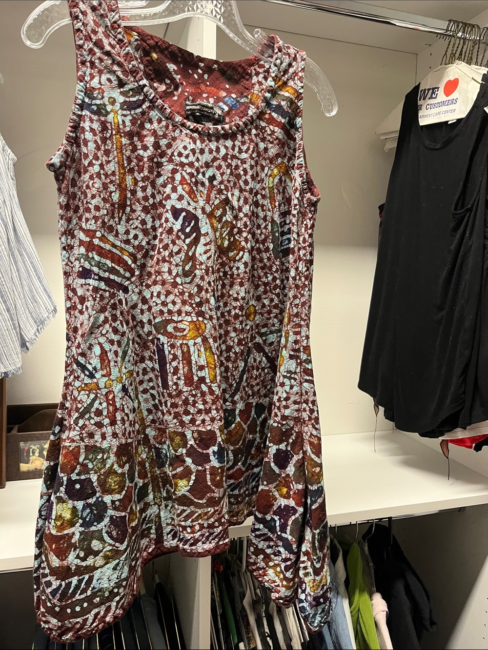 African Batik Sleeveless Printed Tunic Top in Burgundy by